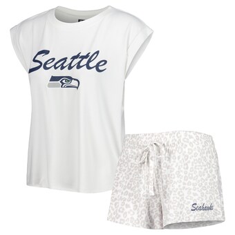 Women's Seattle Seahawks Concepts Sport White/Cream Montana Knit T-Shirt & Shorts Sleep Set