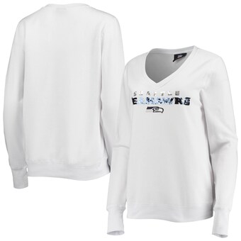 Women's Seattle Seahawks White Cuce Victory V-Neck Pullover Sweatshirt