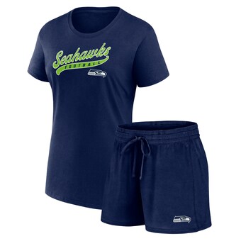 Women's Seattle Seahawks Fanatics College Navy Start to Finish T-Shirt & Shorts Combo Pack