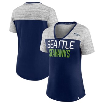Women's Seattle Seahawks Fanatics College Navy/Heathered Gray Close Quarters V-Neck T-Shirt