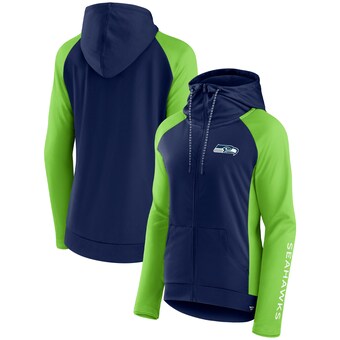 Women's Seattle Seahawks Fanatics College Navy/Neon Green End Around Lightweight Raglan Full-Zip Hoodie Jacket