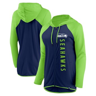 Women's Seattle Seahawks Fanatics College Navy/Neon Green Forever Fan Full-Zip Hoodie