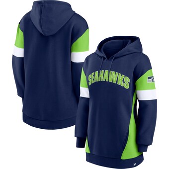 Women'sSeattle Seahawks Fanatics College Navy/Neon Green Lock It Down Pullover Hoodie