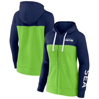 Women's Seattle Seahawks Fanatics College Navy/Neon Green Take The Field Color Block Full-Zip Hoodie