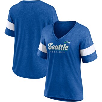 Women's Seattle Seahawks Fanatics Heathered Royal Give It All Half-Sleeve V-Neck T-Shirt