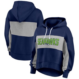 Women's Seattle Seahawks  Fanatics Navy Filled Stat Sheet Lighweight Modest Crop Hoodie