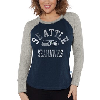 Women's Seattle Seahawks G-III 4Her by Carl Banks College Navy/Heather Gray Waffle Knit Raglan Long Sleeve T-Shirt