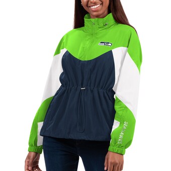 Women's Seattle Seahawks G-III 4Her by Carl Banks Navy/Neon Green Tie Breaker Lightweight Quarter-Zip Jacket