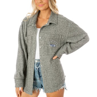 Women's Seattle Seahawks  Gameday Couture Gray Long Pass Button-Up Shacket