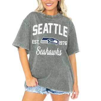 Women's Seattle Seahawks  Gameday Couture Gray Tackle Titan Boyfriend Washed T-Shirt