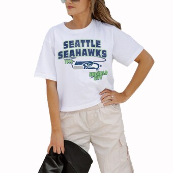 Women's Seattle Seahawks Gameday Couture White Gameday Goals Boxy Fit Cropped T-Shirt