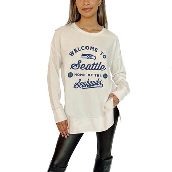 Women's Seattle Seahawks  Gameday Couture White  Offside French Terry Side-Slit Sweatshirt