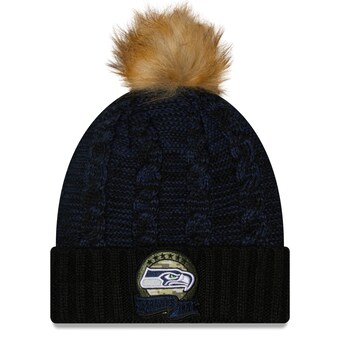 Women's Seattle Seahawks New Era Black/Navy 2022 Salute To Service Pom Knit Hat