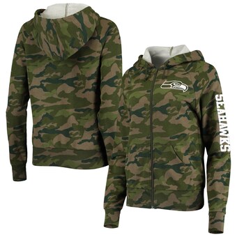 Women's Seattle Seahawks New Era Camo Raglan Full-Zip Hoodie