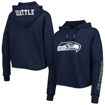 Women's Seattle Seahawks New Era College Navy Foil Sleeve Pullover Hoodie