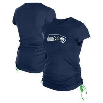 Women's Seattle Seahawks New Era College Navy Ruched Side T-Shirt