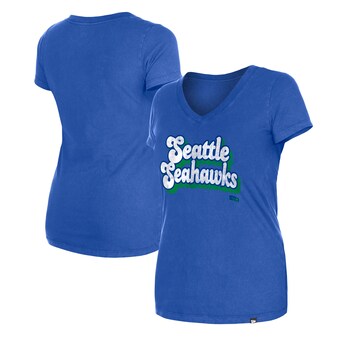 Women's Seattle Seahawks New Era Royal Enzyme Wash Low V-Neck T-Shirt