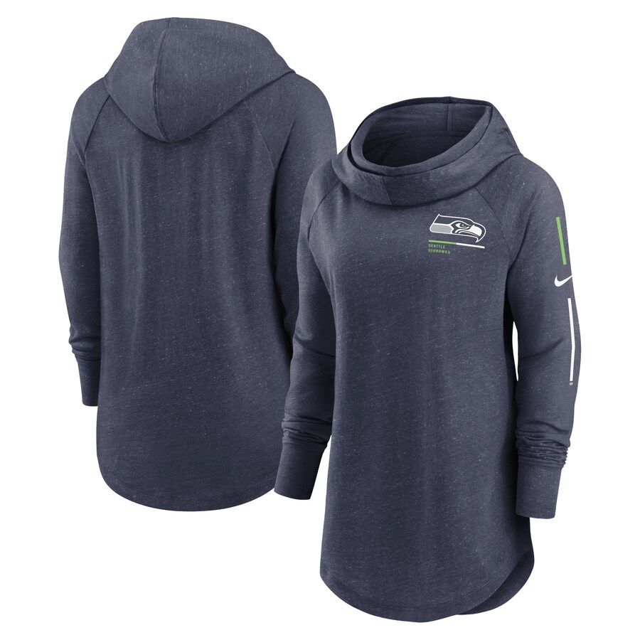 Women's Seattle Seahawks Nike College Navy Minimal Statement Lightweight Raglan Funnel Neck Pullover Hoodie