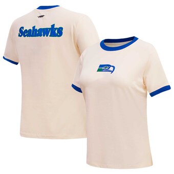 Women's Seattle Seahawks Pro Standard Cream Retro Classic Ringer T-Shirt