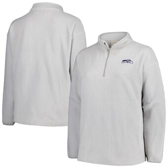 Women's Seattle Seahawks Profile Gray Plus Size Sherpa Quarter-Zip Jacket