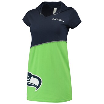 Women's Seattle Seahawks Refried Apparel Navy/Neon Green Sustainable Hooded Mini Dress