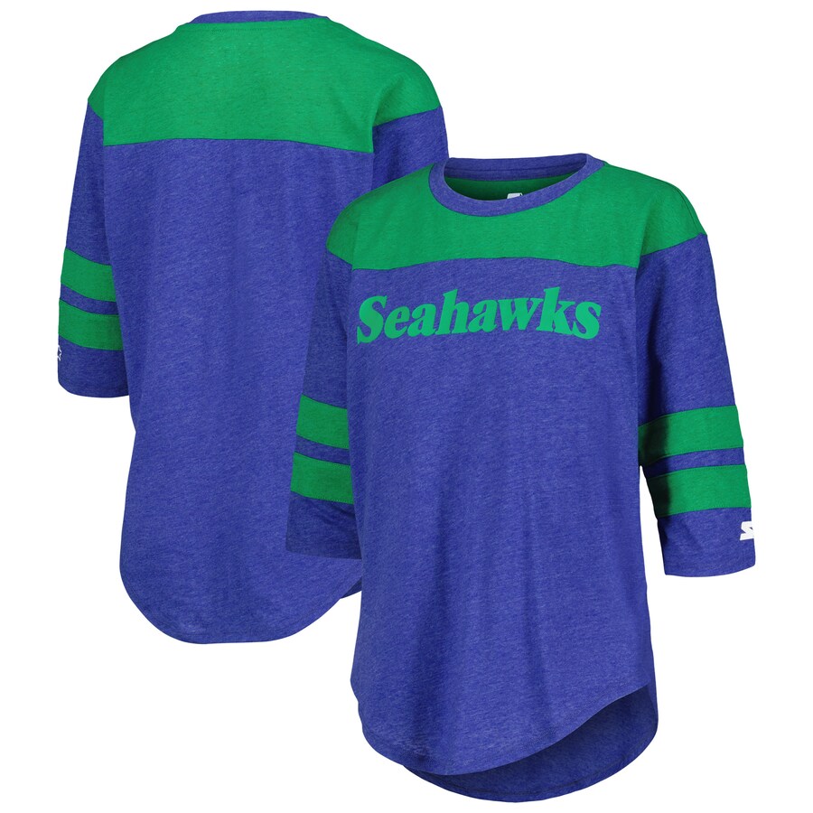 Women's Seattle Seahawks Starter Royal Fullback Tri-Blend 3/4-Sleeve T-Shirt