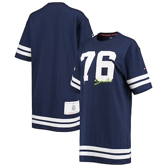 Women's Seattle Seahawks Tommy Hilfiger College Navy Clair Half-Sleeve Dress