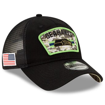 Youth Seattle Seahawks New Era Black/Camo 2021 Salute To Service Trucker 9TWENTY Snapback Adjustable Hat