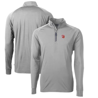 Men's Cutter & Buck Gray Tampa Bay Buccaneers Adapt Eco Knit Stretch Recycled Big & Tall Quarter-Zip Throwback Pullover Top