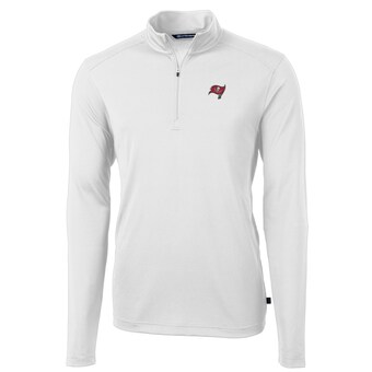 Men's Cutter & Buck White Tampa Bay Buccaneers Big & Tall Virtue Eco Pique Quarter-Zip Pullover Jacket