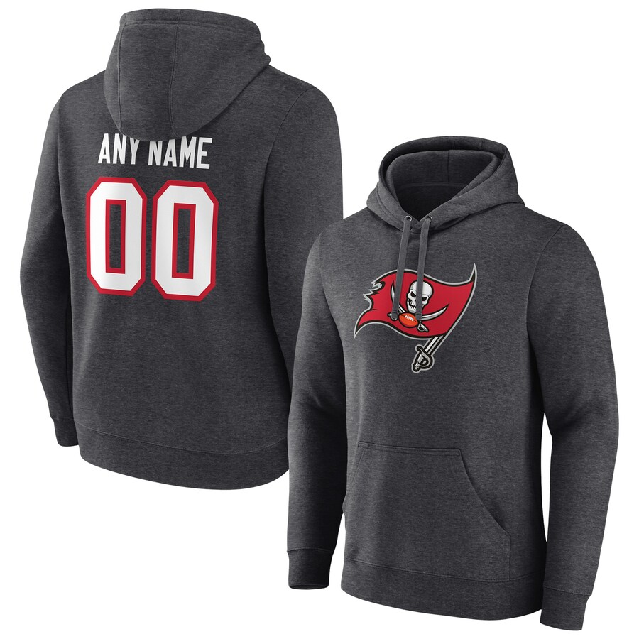 Men's Tampa Bay Buccaneers Fanatics Charcoal Team Authentic Logo Personalized Name & Number Pullover Hoodie