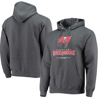 Men's Fanatics Heather Charcoal Tampa Bay Buccaneers Logo Team Lockup Fitted Pullover Hoodie