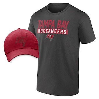 Men's Tampa Bay Buccaneers Fanatics Pewter/Red T-Shirt & Adjustable Hat Combo Pack