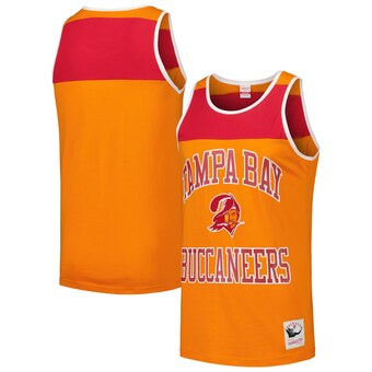 Men's Mitchell & Ness Orange/Red Tampa Bay Buccaneers Gridiron Classics Heritage Colorblock Tank Top