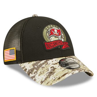 Men's Tampa Bay Buccaneers New Era Black/Camo 2022 Salute To Service 9FORTY Snapback Trucker Hat