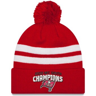 Men's Tampa Bay Buccaneers New Era Red 2022 NFC South Division Champions Top Stripe Pom Knit Hat