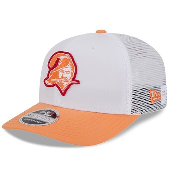 Men's Tampa Bay Buccaneers New Era White/Orange 2024 NFL Training Camp Throwback 9SEVENTY Trucker Hat