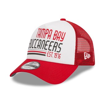 Men's Tampa Bay Buccaneers New Era White/Red Stacked A-Frame Trucker 9FORTY Adjustable Hat