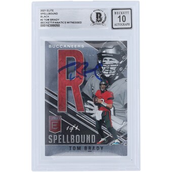 Tom Brady Tampa Bay Buccaneers Autographed 2021 Panini Elite Spellbound Black #S-R #1/1 Beckett Fanatics Witnessed Authenticated 10 Card 