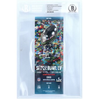 Autographed Tampa Bay Buccaneers Tom Brady Fanatics Authentic Super Bowl LV Ticket with Multiple Inscriptions - Limited Edition of 1 - Signed in Black