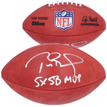 Autographed Tampa Bay Buccaneers Tom Brady Fanatics Authentic Wilson Duke Full Color Pro Football with "5X SB MVP" Inscription