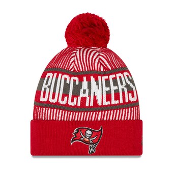 Youth Tampa Bay Buccaneers New Era Red Striped Cuffed Knit Hat with Pom