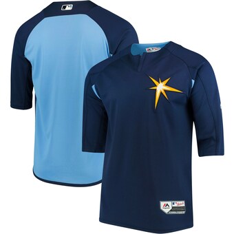 Men's Tampa Bay Rays Majestic Navy/Light Blue Authentic Collection On-Field 3/4-Sleeve Batting Practice Jersey