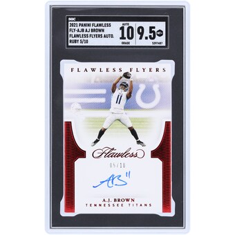 A.J. Brown Tennessee Titans Autographed 2021 Panini Flawless Flawless Flyers Ruby #FLY-AJB #5/10 SGC Authenticated 9.5/10 Card