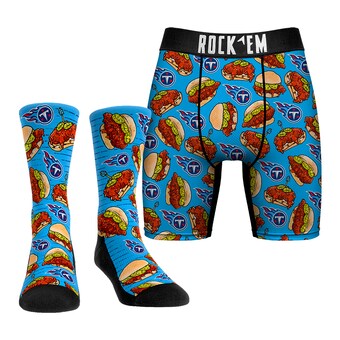 Men's Tennessee Titans Rock Em Socks Local Food Underwear and Crew Socks Combo Pack