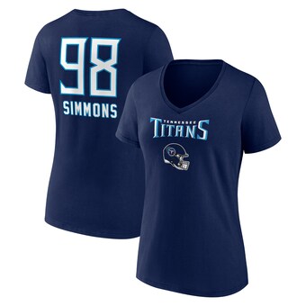 Women's Tennessee Titans Jeffery Simmons Fanatics Navy Team Wordmark Player Name & Number V-Neck T-Shirt