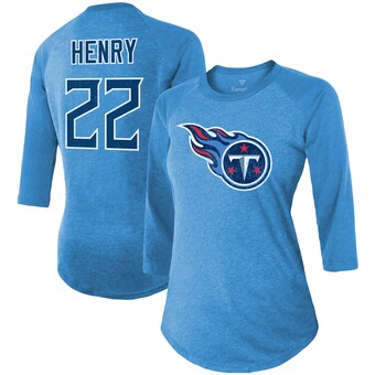 Women's Tennessee Titans Derrick Henry Majestic Threads Light Blue Player Name & Number Tri-Blend 3/4-Sleeve Fitted T-Shirt