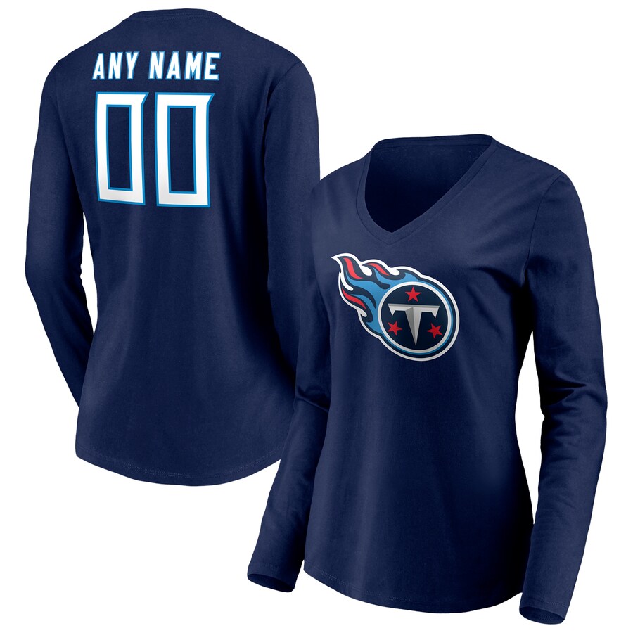Women's Tennessee Titans Navy Team Authentic Personalized Name & Number Long Sleeve V-Neck T-Shirt