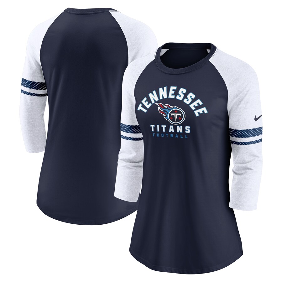 Women's Tennessee Titans Nike Navy 3/4-Sleeve Lightweight Raglan Fashion T-Shirt