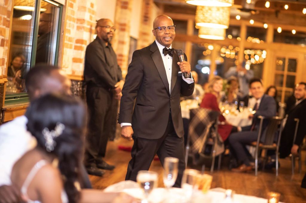 Gar Kelley gives the Father of the Bride speech at his daughter's wedding.